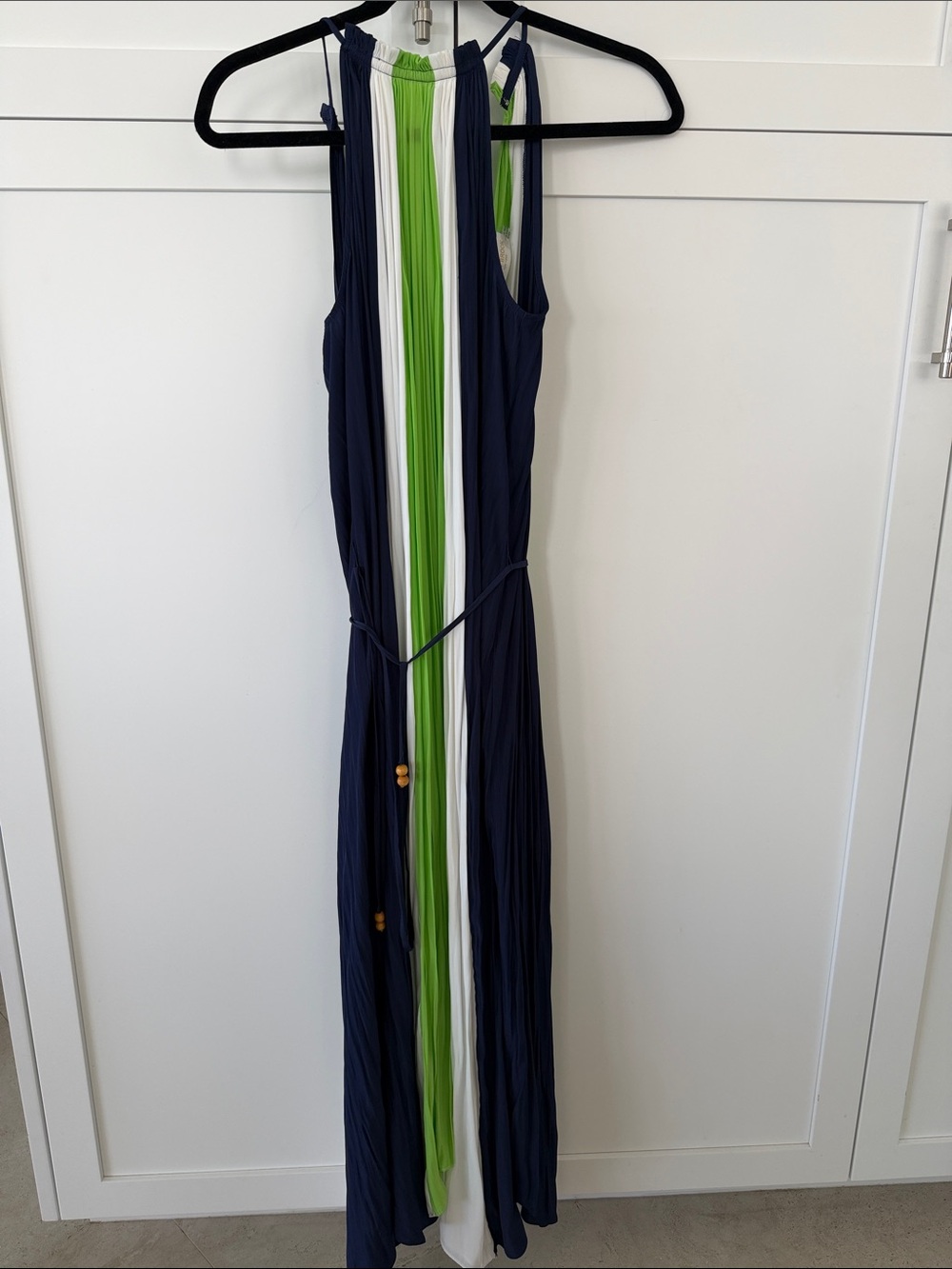 Ramy Brook Navy, Green & White Striped sleeveless dress